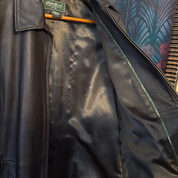 Eddie Bauer Dark Brown Leather Trench Coat - make me an offer - Picture 9 of 11